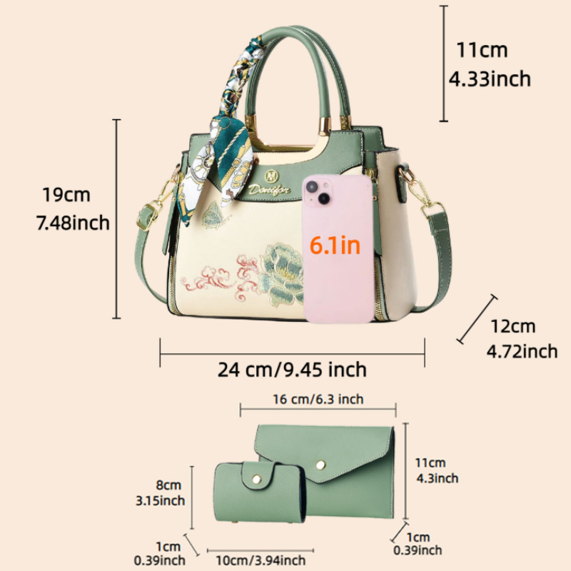 3 parçalı işlemeli çanta seti, - Women'S Bags Handbags incelemesi ve fiyatı